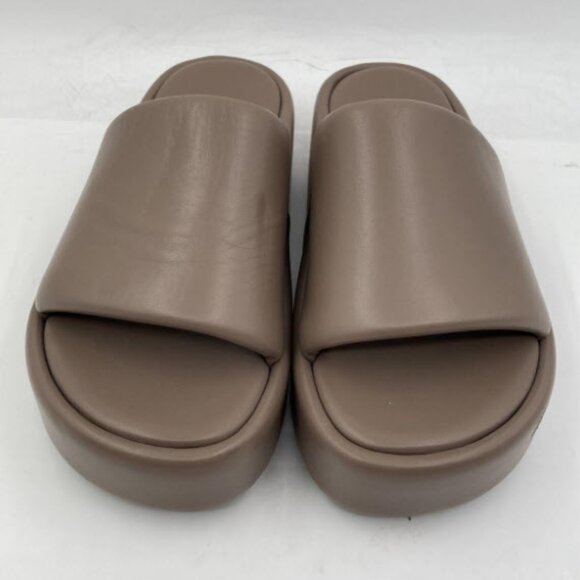 Balenciaga Womens Logo Rise Beige Leather Open Toe Slide Sandals Size EUR 37 - Picture 1 of 7